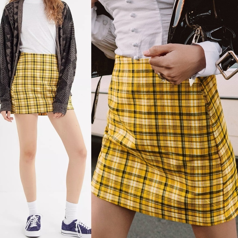 Urban Outfitters Colin yellow Plaid Pocket Mini Skirt Sz XS academia preppy